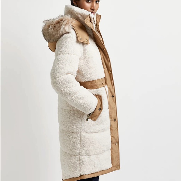 River Island Jackets & Blazers - Borg Cream Padded Parka Coat Sherpa